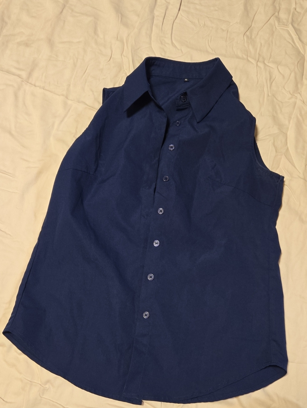 Sleeveless Button-Front Shirt - Navy